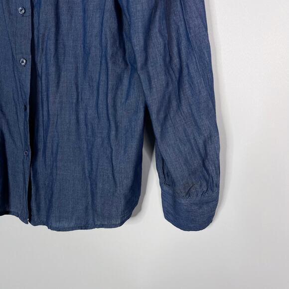 Ann Taylor Medium Blue Lightweight Chambray Puff Long Sleeve Button Down Blouse - Picture 6 of 10